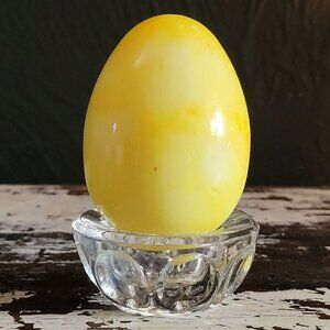 Vintage Genuine Yellow Alabaster Hand-Carved Egg By Ducceschi Made In Italy